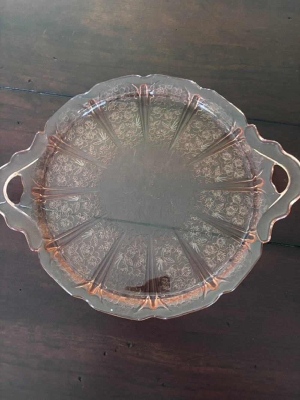 Jeannette Cherry Blossom Pink Depression Glass Handled Serving Tray